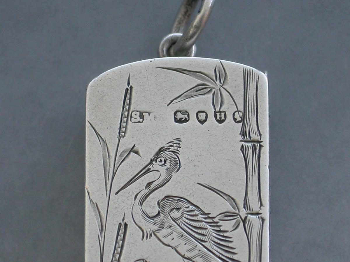 Victorian Silver Aesthetic Engraved Vesta Case - Herons