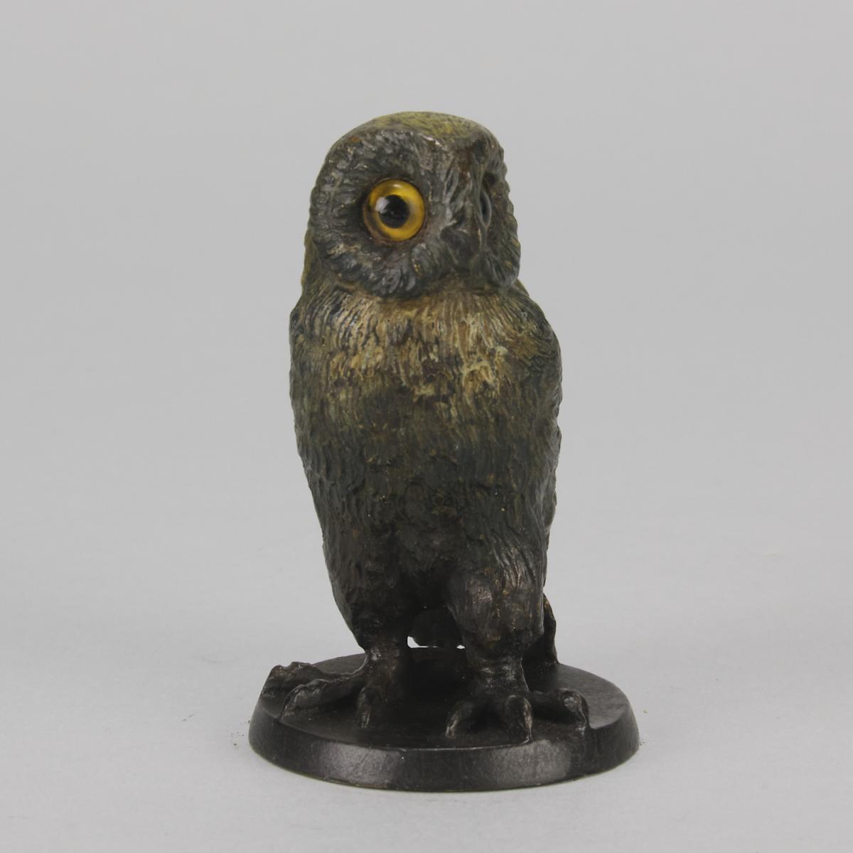  Early 20th Century Austrian Cold-Painted Bronze "Owl" Circa 1900
