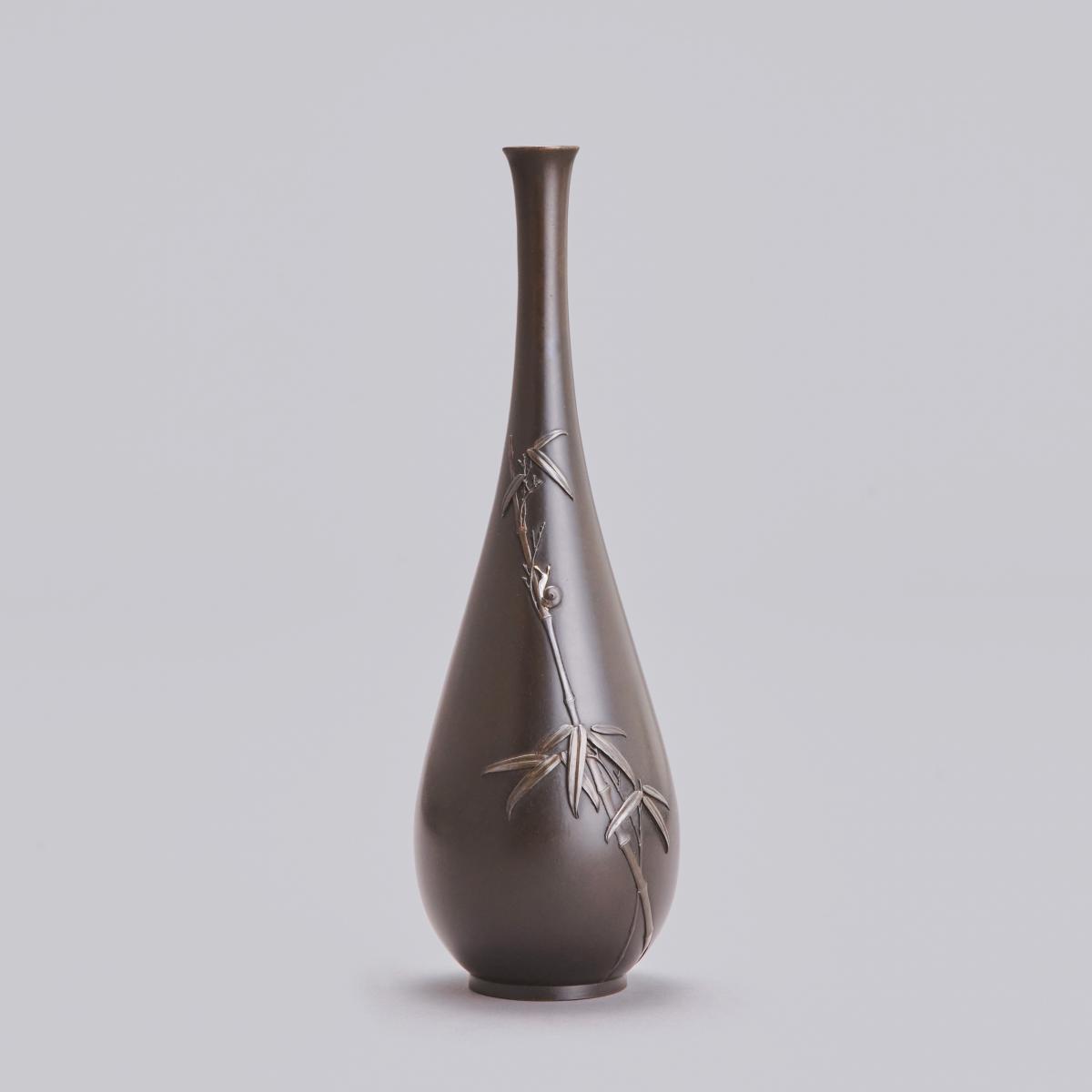 Japanese bronze vase with snail signed Miyabe Atsuyoshi, Meiji Period