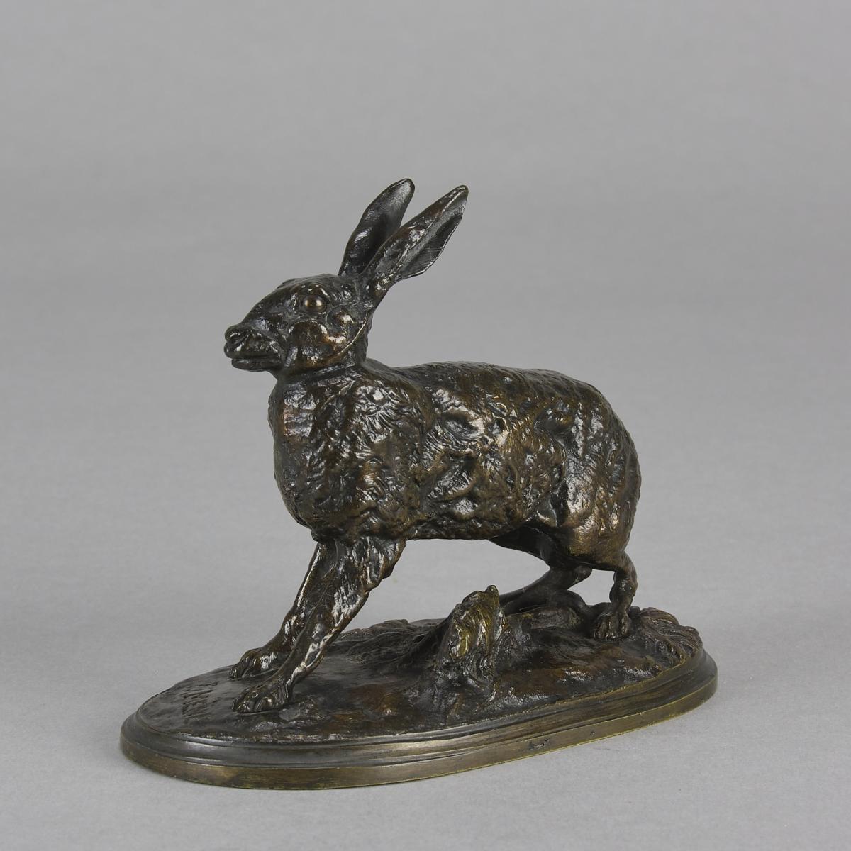 Mid 19th Century Animalier Bronze Study "Lièvre au Repos" by Pierre Jules Mêne