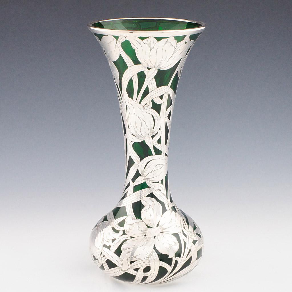 Early 20th Century Silvered Rim "Nouveau Vase" by Alvin Corperation