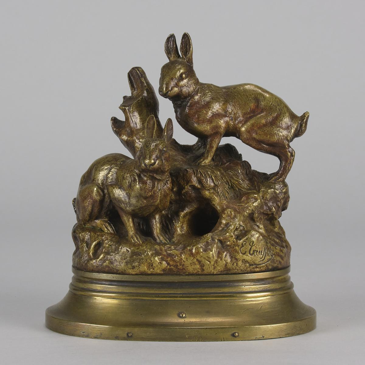 Mid 19th Century French Gilt Bronze "Rabbits at their Burrow" by Emile Truffot