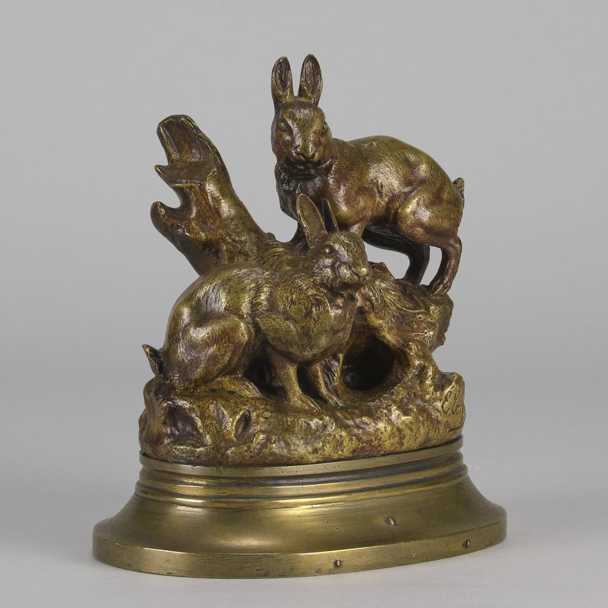 Mid 19th Century French Gilt Bronze "Rabbits at their Burrow" by Emile Truffot