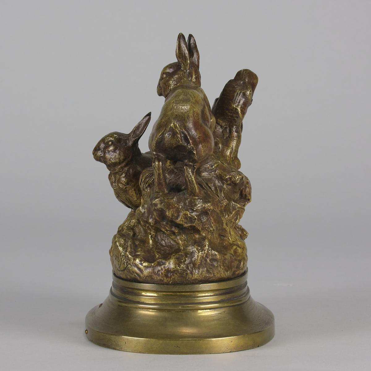 Mid 19th Century French Gilt Bronze "Rabbits at their Burrow" by Emile Truffot