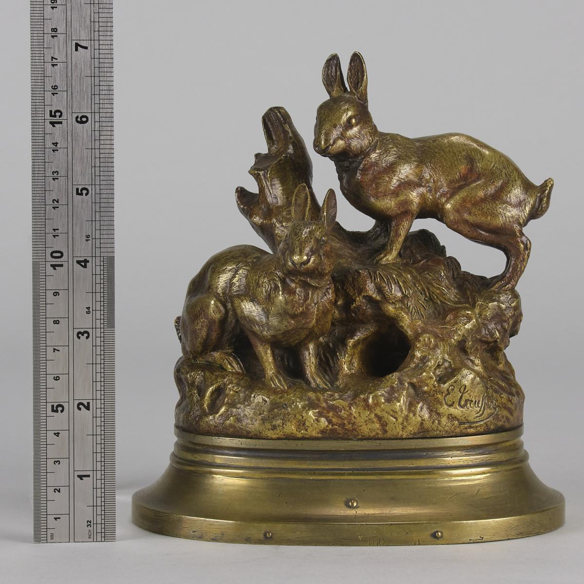 Mid 19th Century French Gilt Bronze "Rabbits at their Burrow" by Emile Truffot