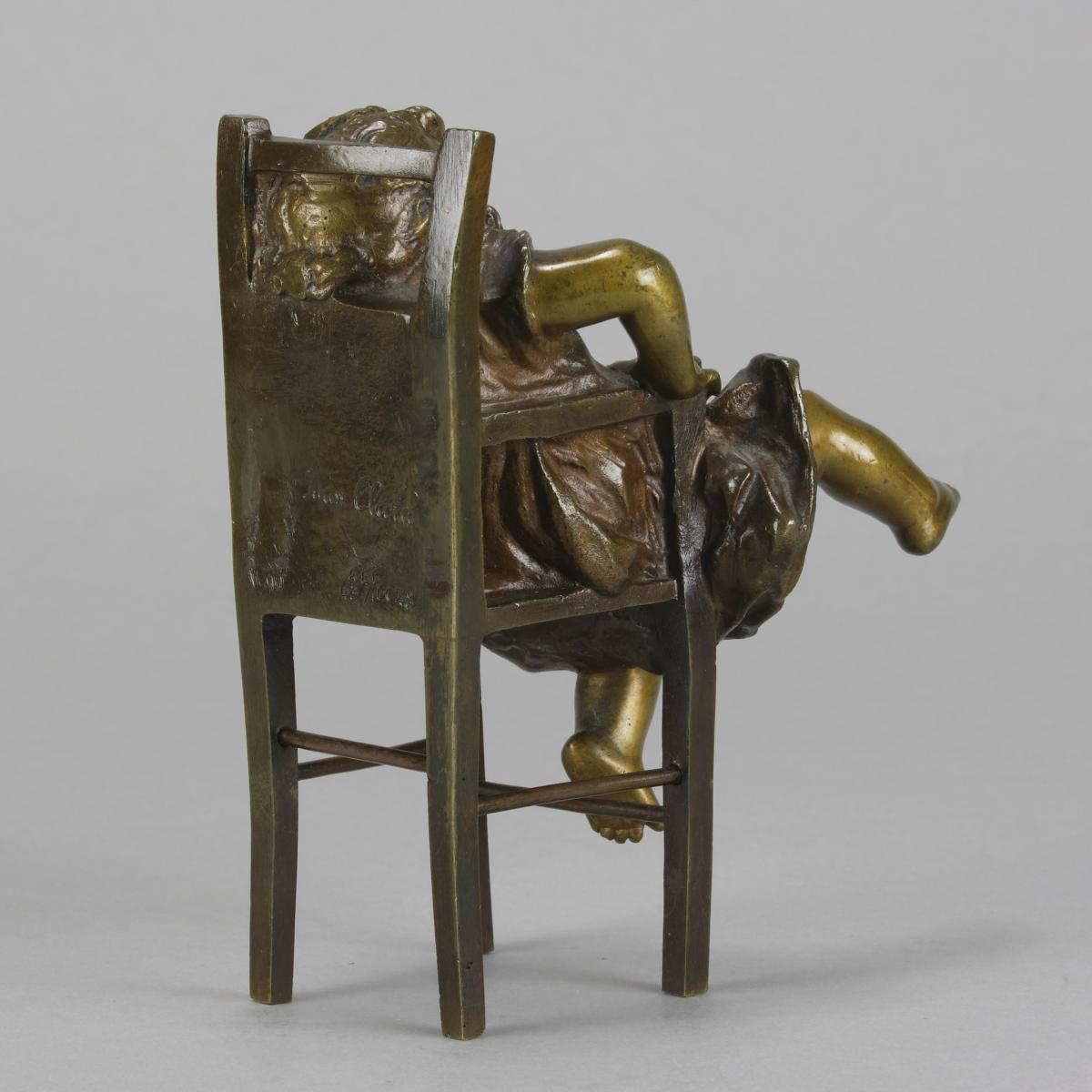 Early 20th Century Spanish Bronze Entitled "Girl on Chair" by Juan Clara
