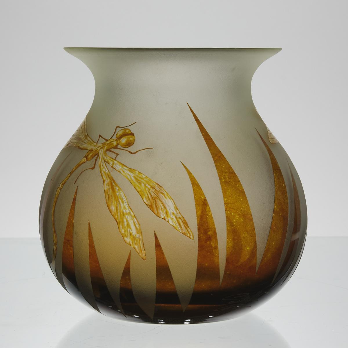 Limited Edition 21st Century Cameo Glass " Dragonfly Vase" by StanMir GR