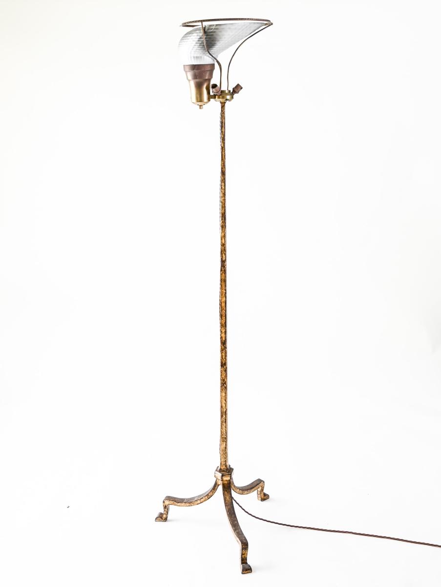 Gilded wrought iron floor lamp by Maison Ramsay circa 1940