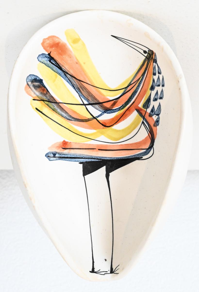 Mid century Roger Capron ceramic vide poche with bird motif