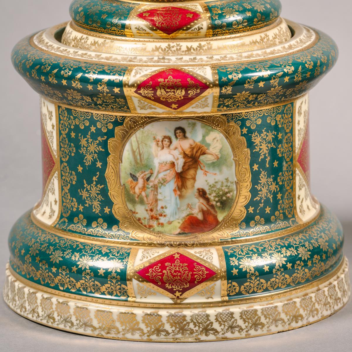 A Large Pair of Vienna Style Porcelain Vases and Covers