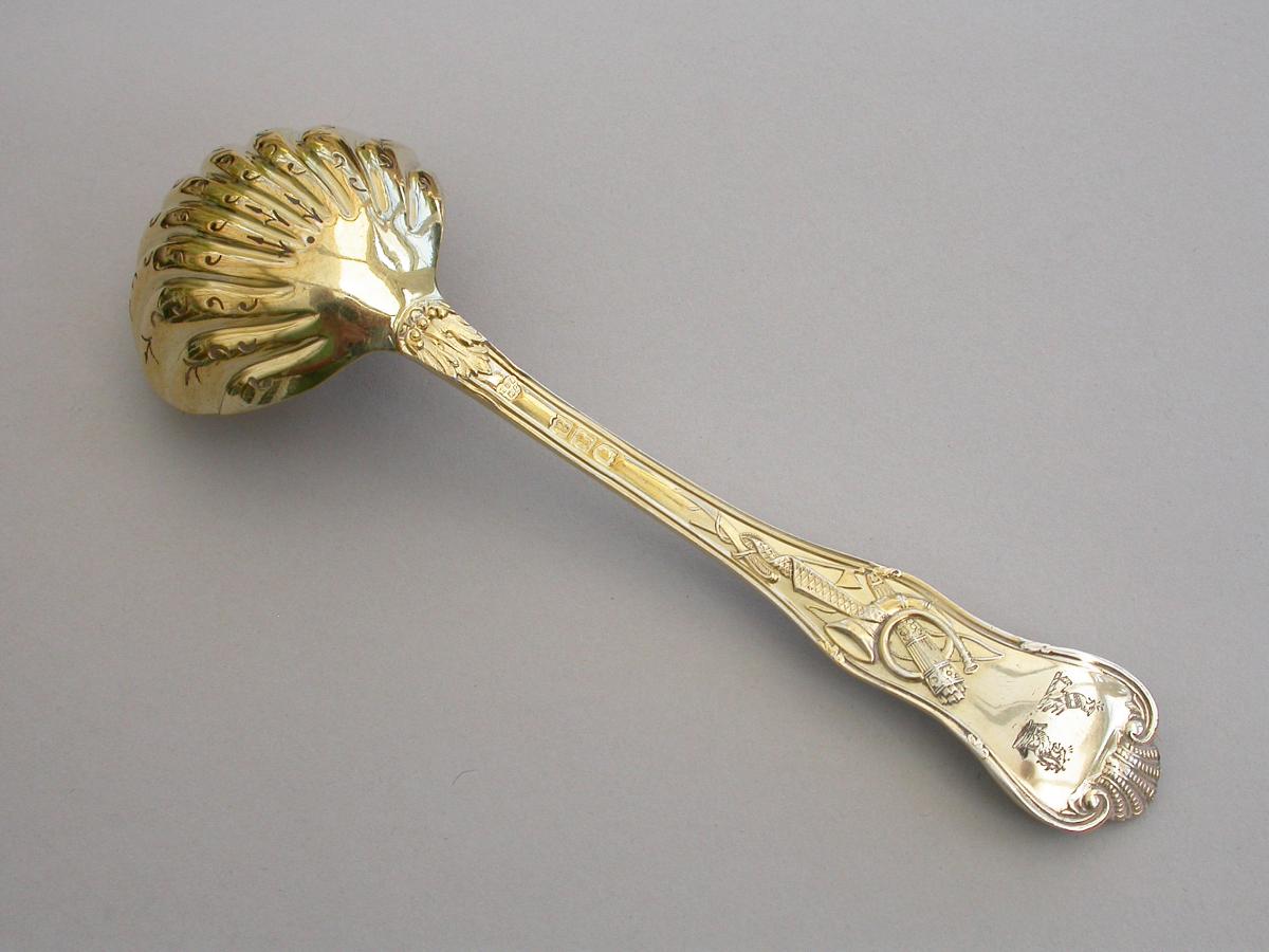 Victorian Silver Gilt 'Stag Hunt' Pattern Sifter Ladle