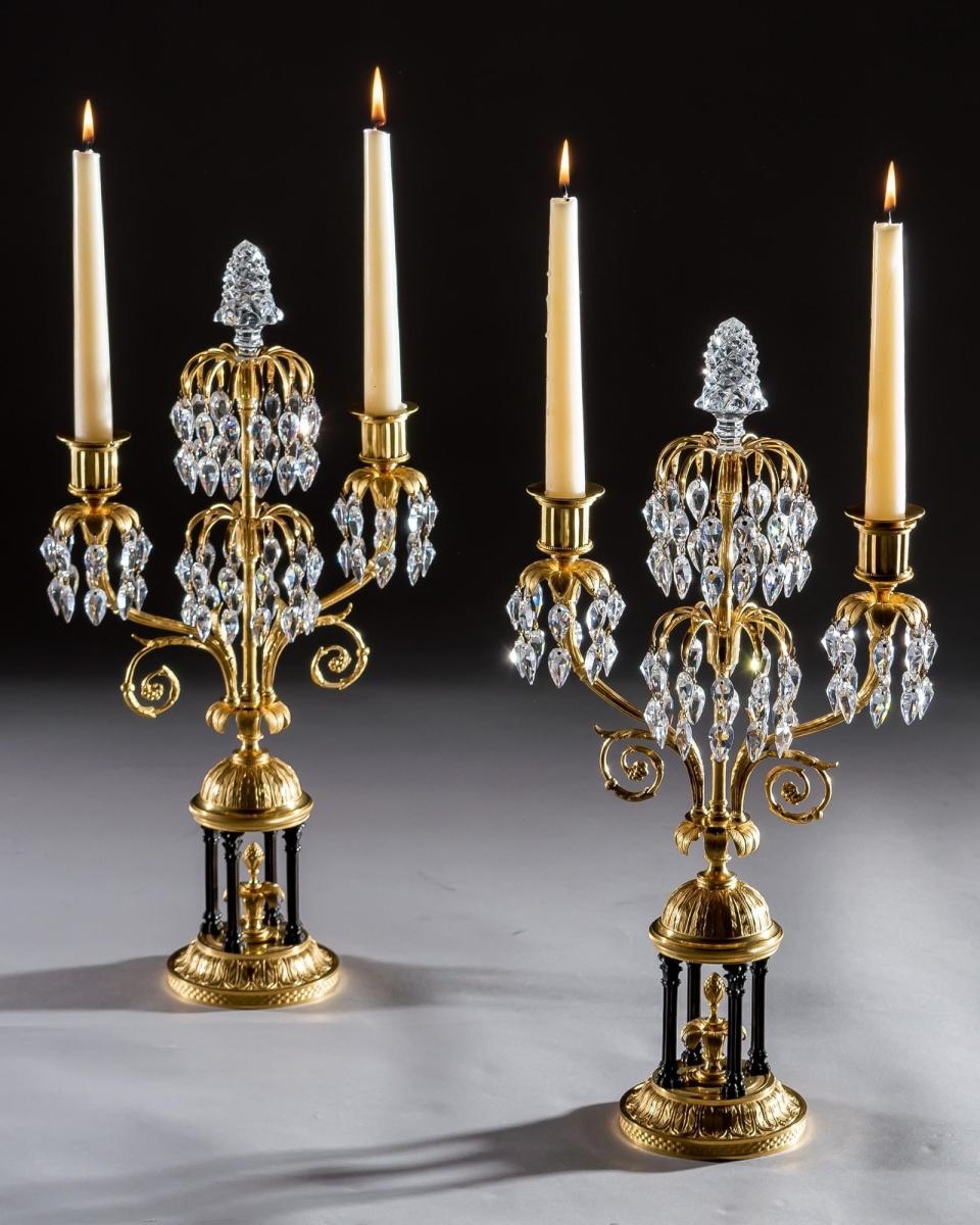 An Exceptional Pair of Regency Temple Candelabras