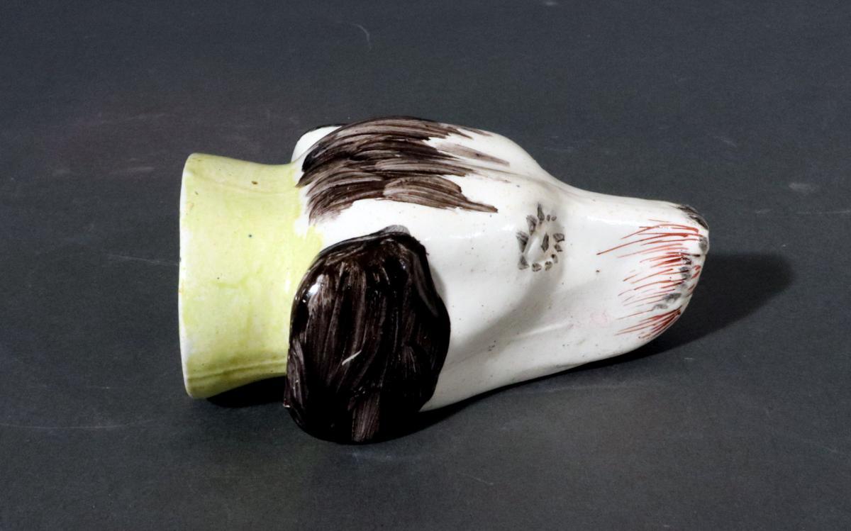Early 19th Century Pearlware Pottery Stirrup Cup of a Hound