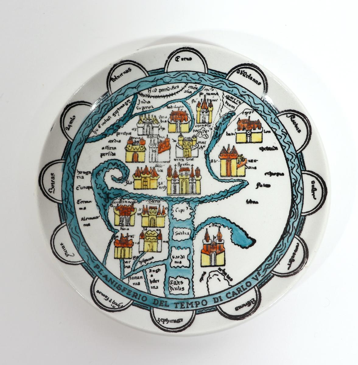 Piero Fornasetti Ceramic Coasters Antichi Planisferi- Anchient Maps, 1950-60s.