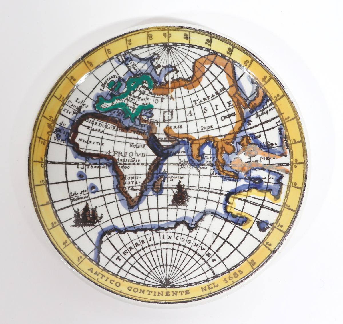 Piero Fornasetti Ceramic Coasters Antichi Planisferi- Anchient Maps, 1950-60s.