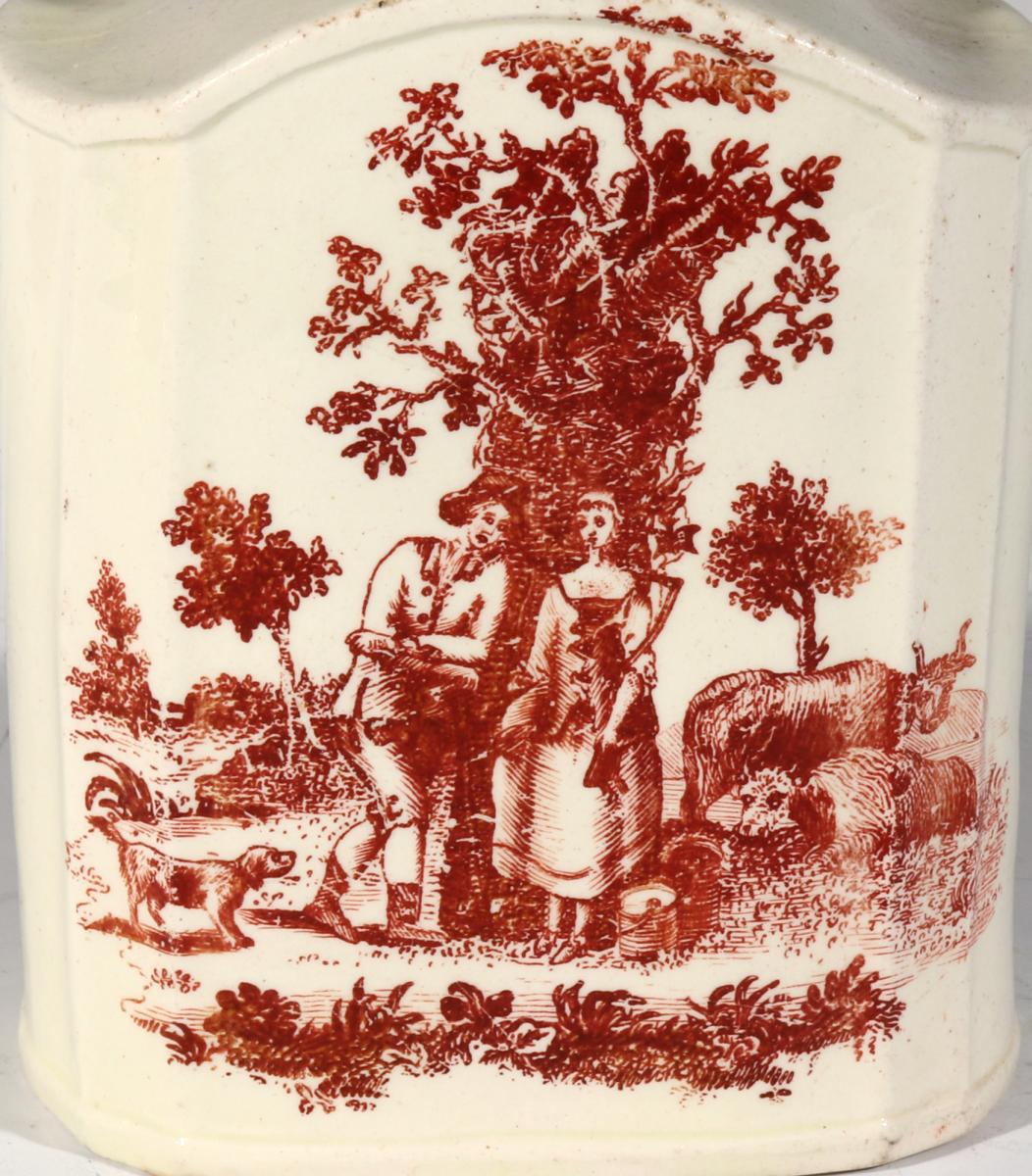 18th Century Creamware Red-printed Tea Caddy, Circa 1765-75