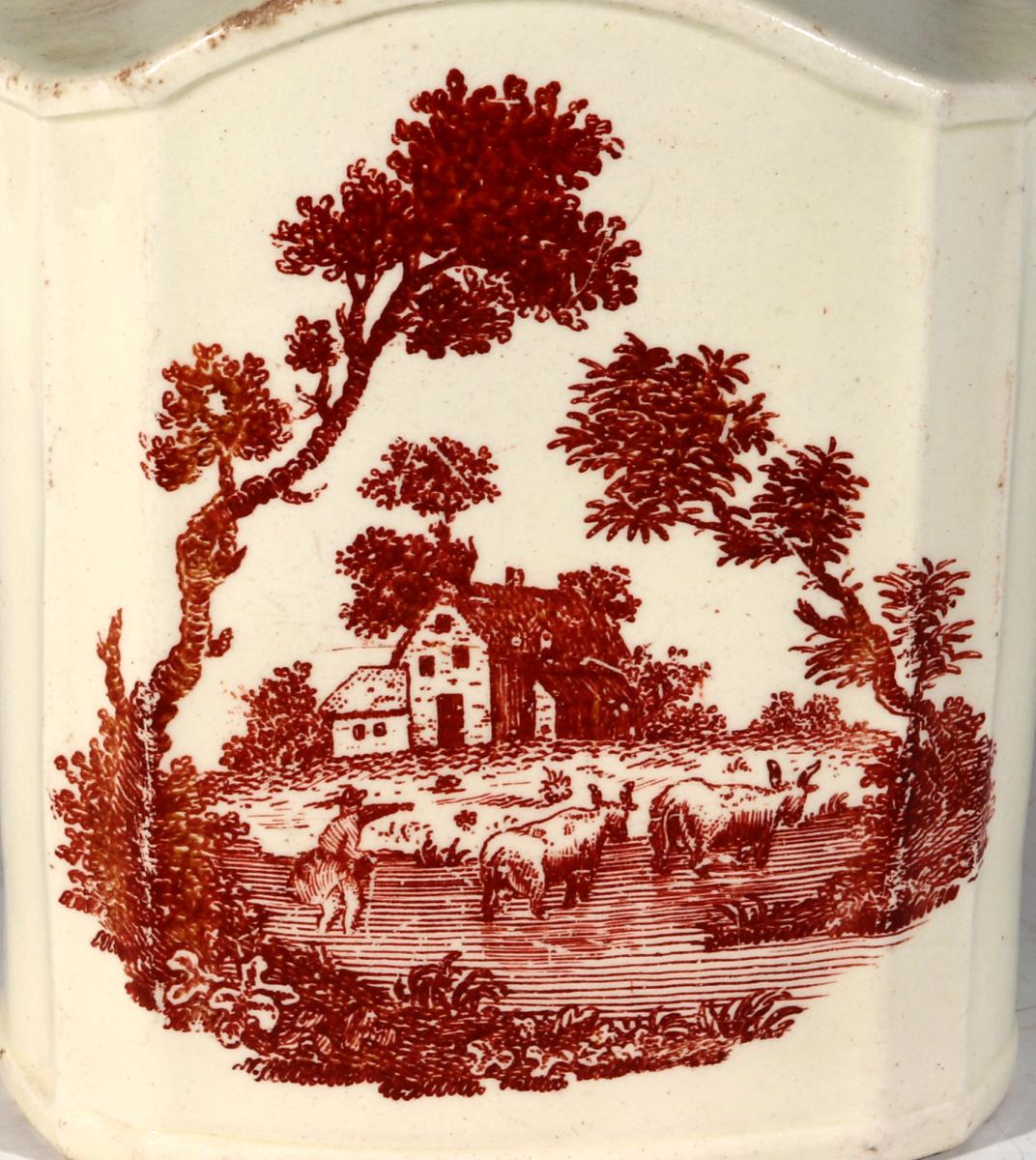 18th Century Creamware Red-printed Tea Caddy, Circa 1765-75
