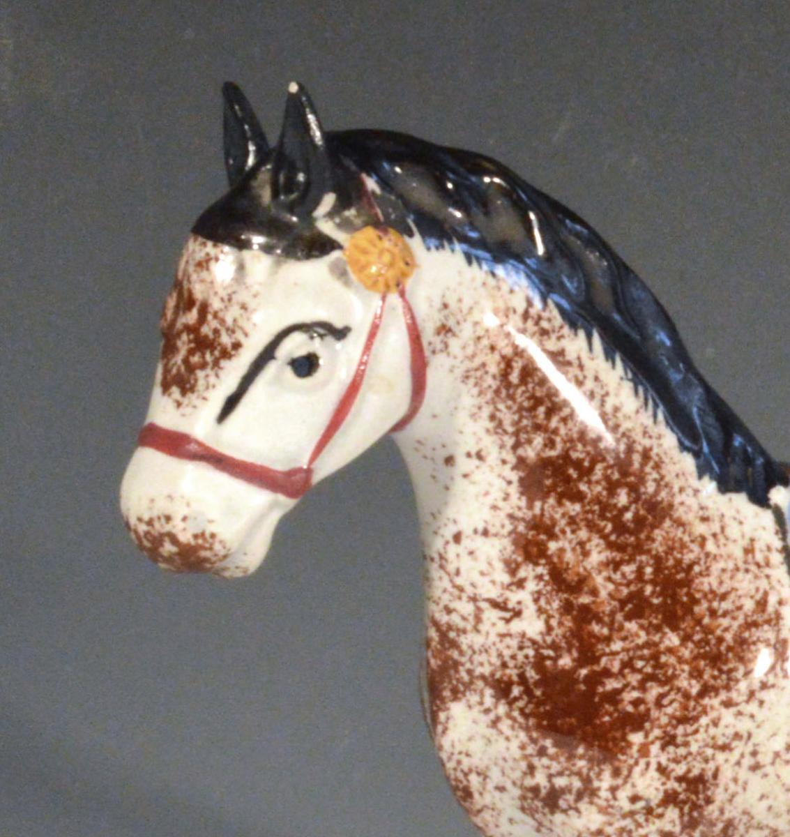 Newcastle Prattware Pottery Model of a Horse, Attributed to St. Anthony Pottery, Newcastle upon Tyne. Circa 1800-20.