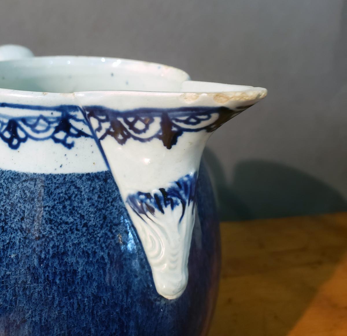 English Pearlware Pottery Jug with Speckled Blue Glaze