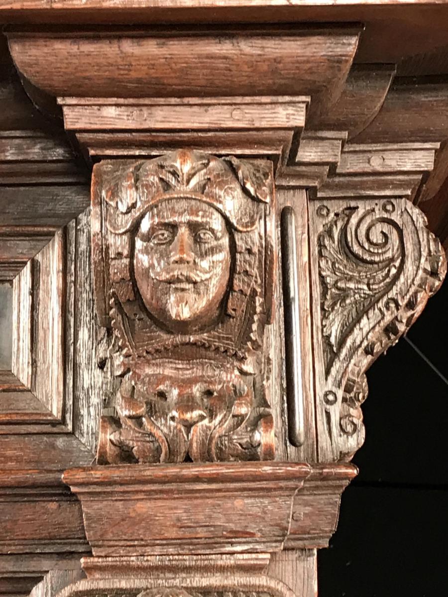 Large Carved Oak and Ebony Statue Cabinet, circa 1620