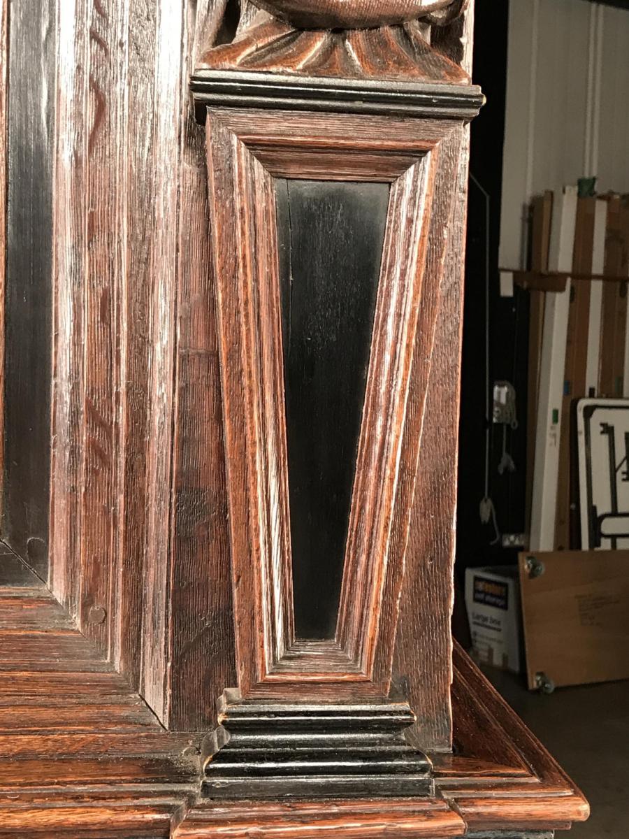 Large Carved Oak and Ebony Statue Cabinet, circa 1620