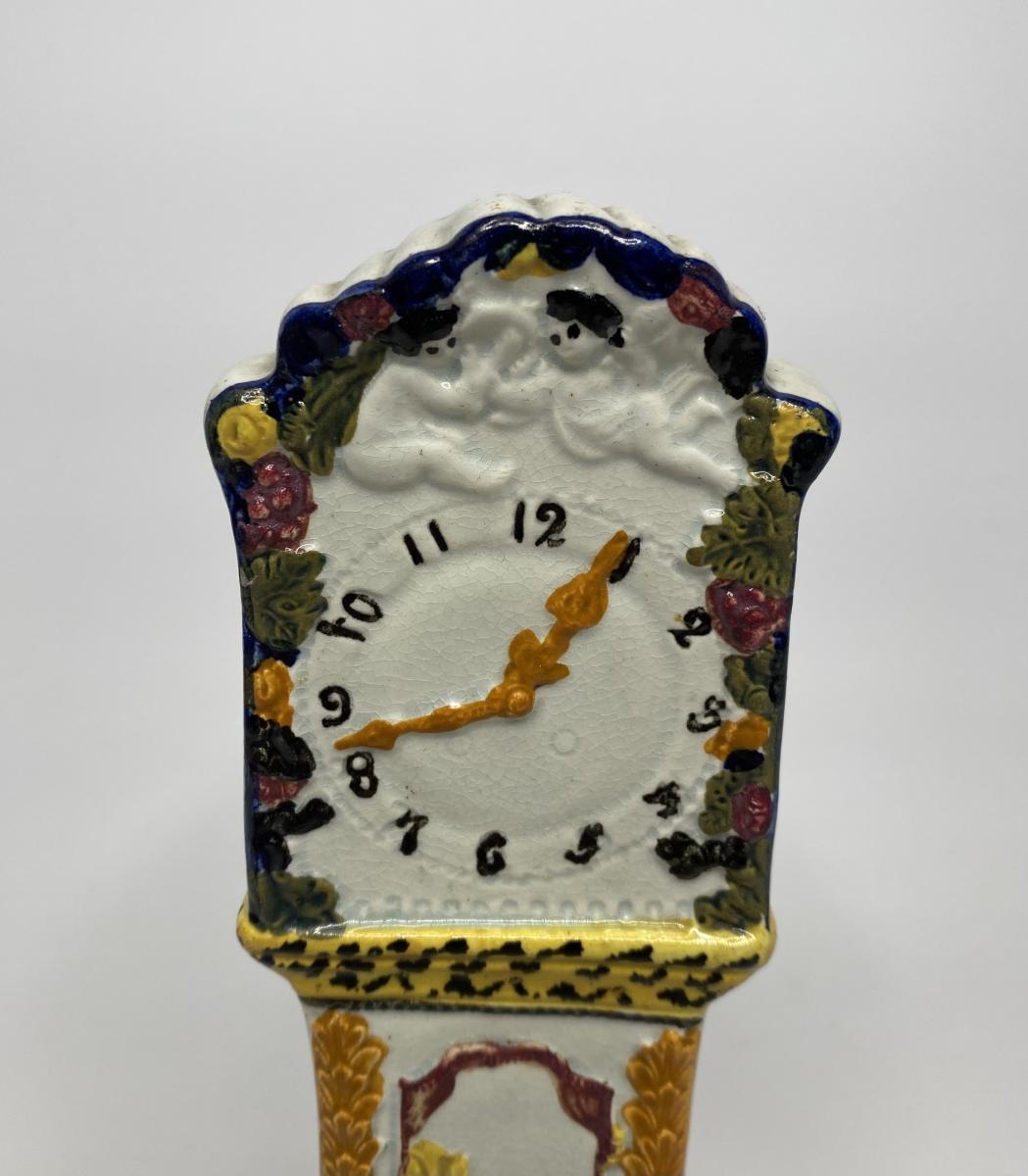 Yorkshire pottery Prattware Grandfather clock, circa 1810