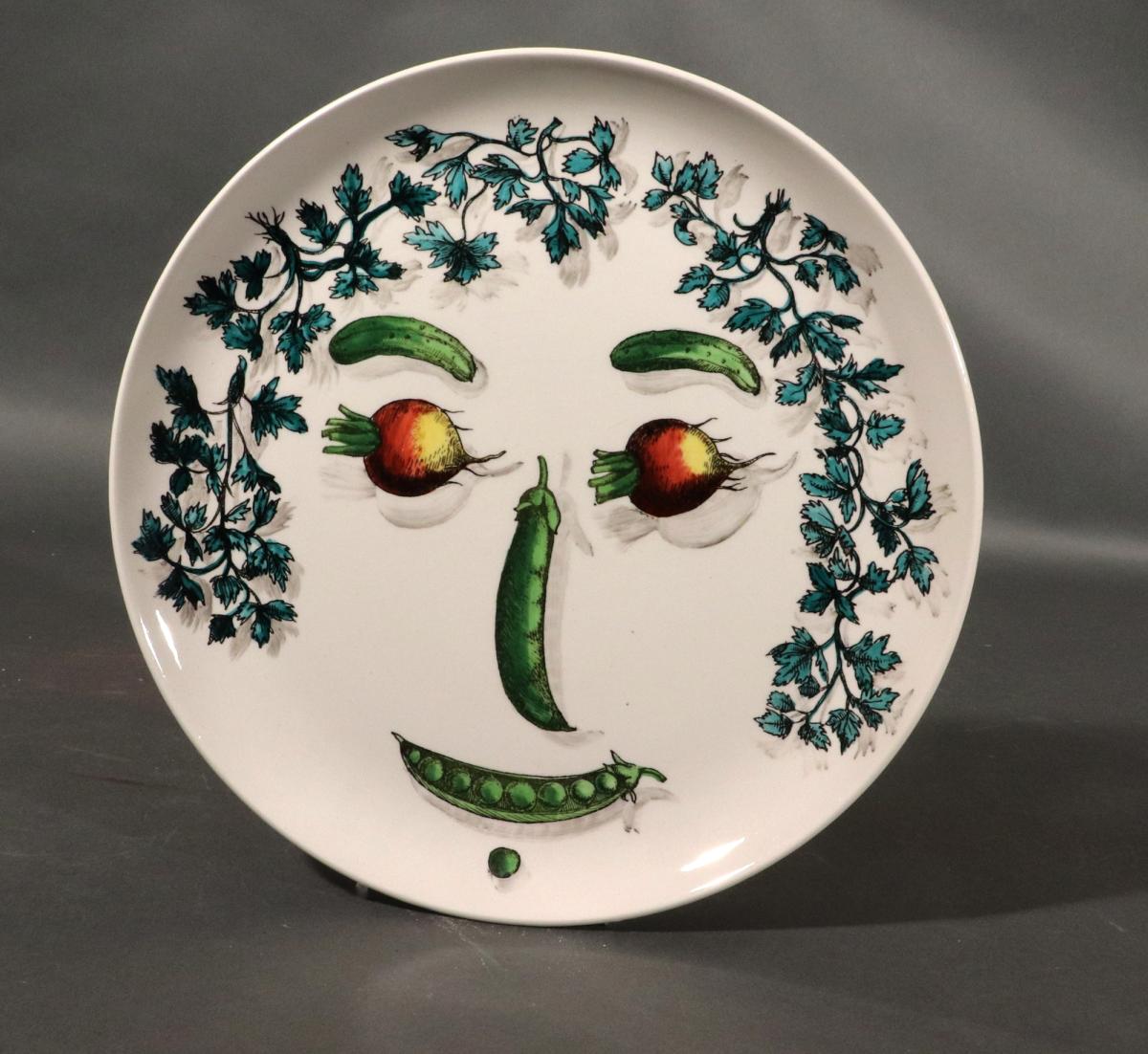 Piero Fornasetti Ceramic Arcimboldesca-Motif Vegetable Face Plates