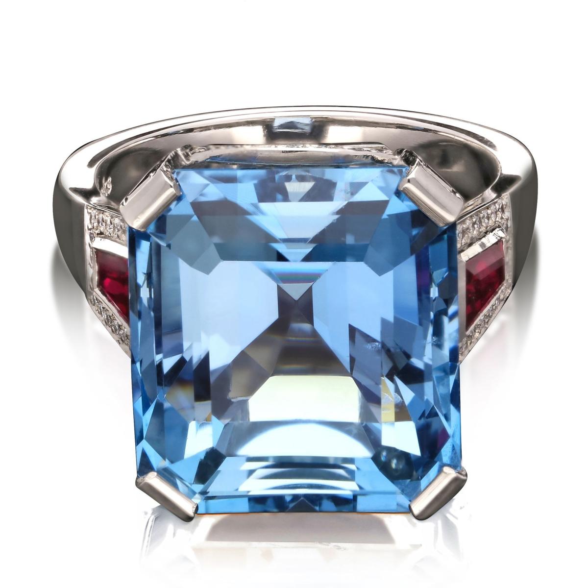 Hancocks 14.17ct Aquamarine Ruby And Diamond Cocktail Ring Contemporary