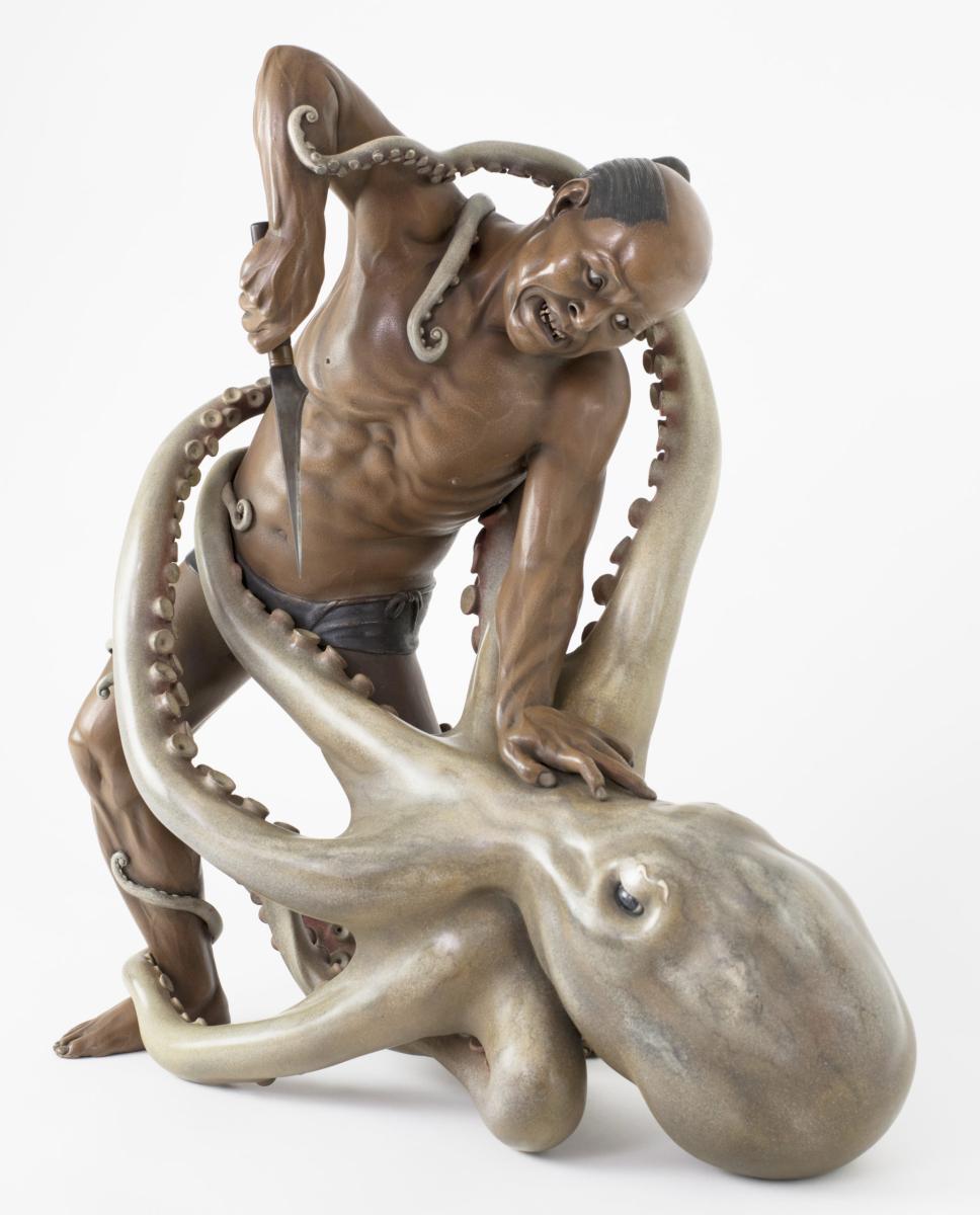 Sensational Japanese Wood and Lacquer Octopus Okimono - Iki Ningyo