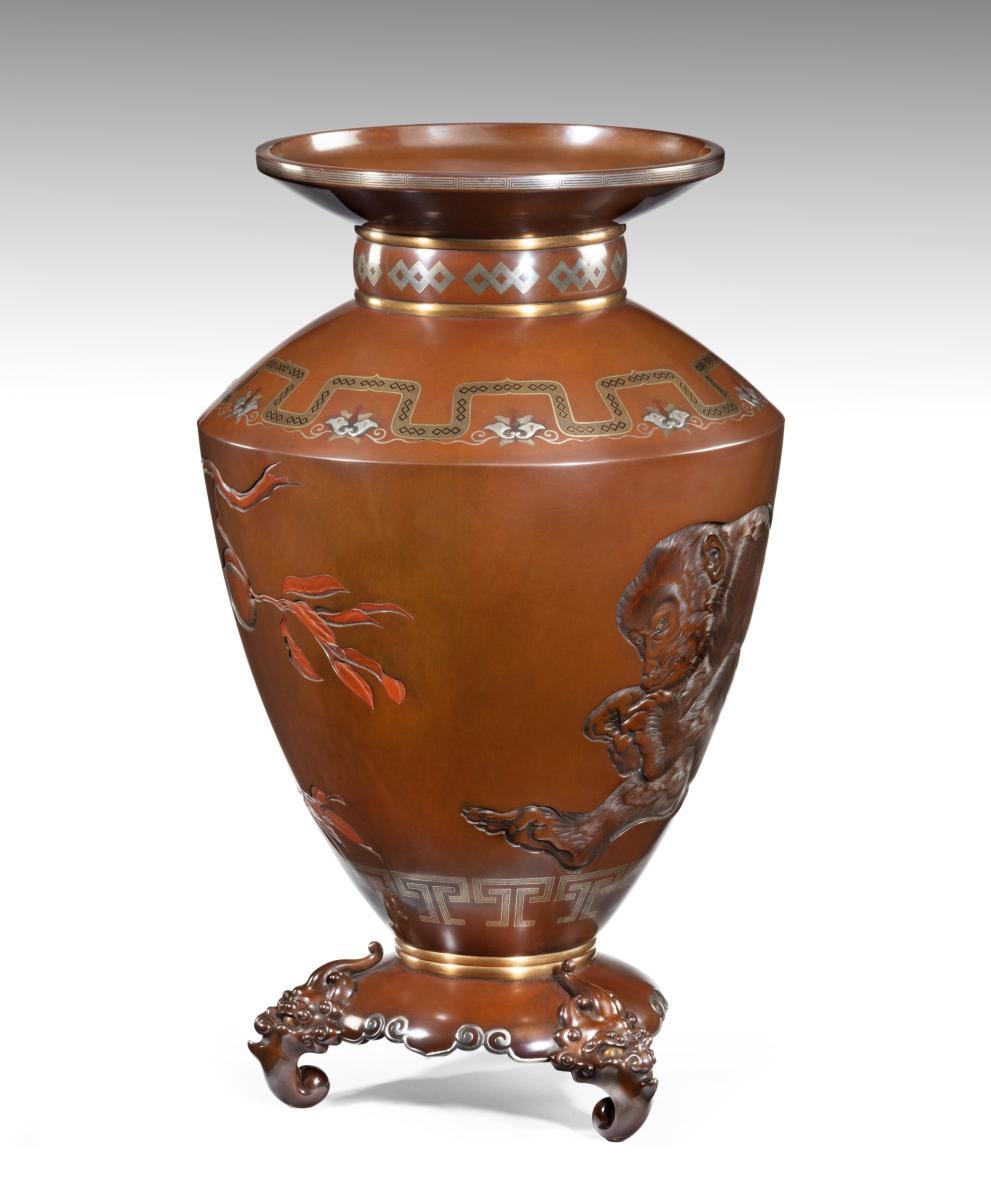 Large Japanese Bronze Monkey Vase – Hokugaku I