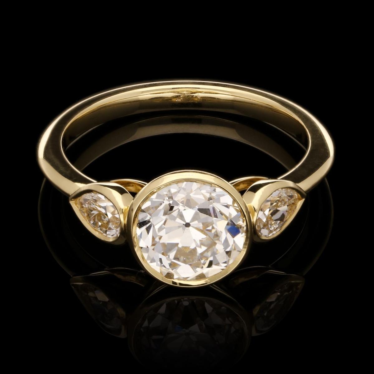 Hancocks 1.77ct Old Cut Diamond Ring With Pear Shaped Shoulders In Rub Over 18ct Gold Setting