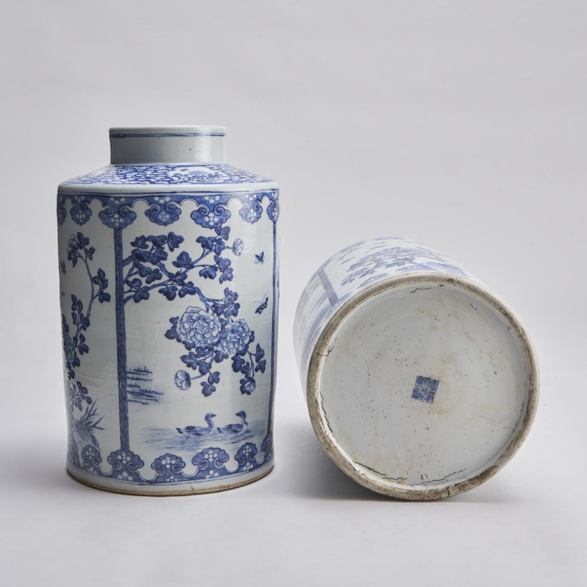19th Century blue and white circular jars (Circa 1870)