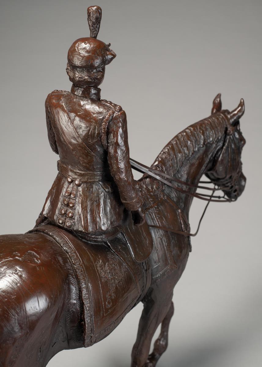 A bronze of Queen Elizabeth II Trooping the Colour by Amy Goodman and Vivien Mallock, 2022
