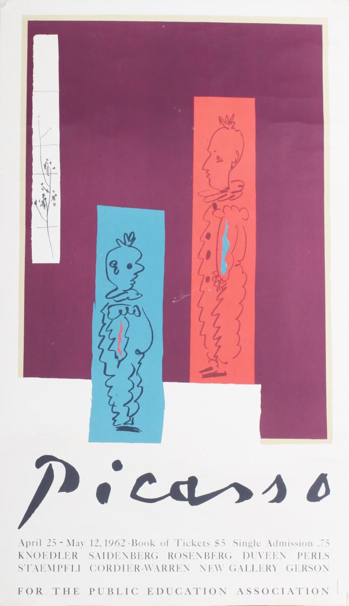 Pablo Picasso exhibition poster for the Public education association, April 25 - May 12, 1962, US.