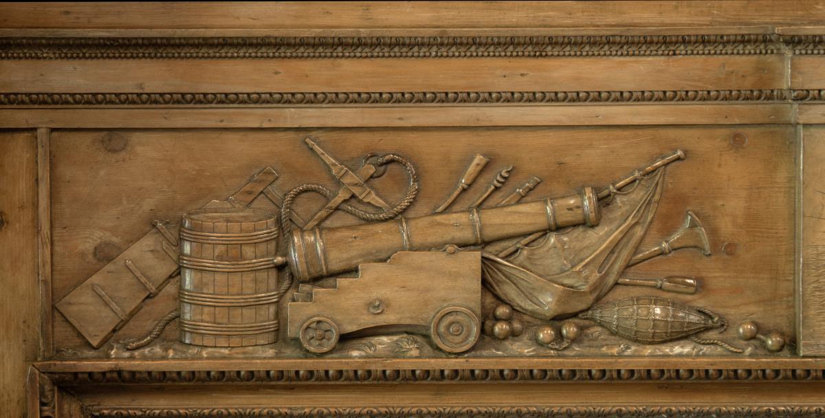 A George III carved pine chimneypiece from The Marine Society by Tousey, 1775