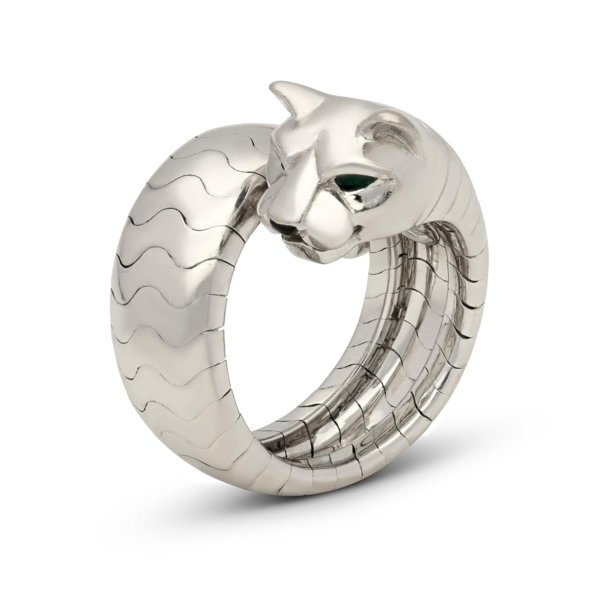 Cartier 18ct White Gold Panthère Lakarda Ring With Emerald Eyes Circa 2000s