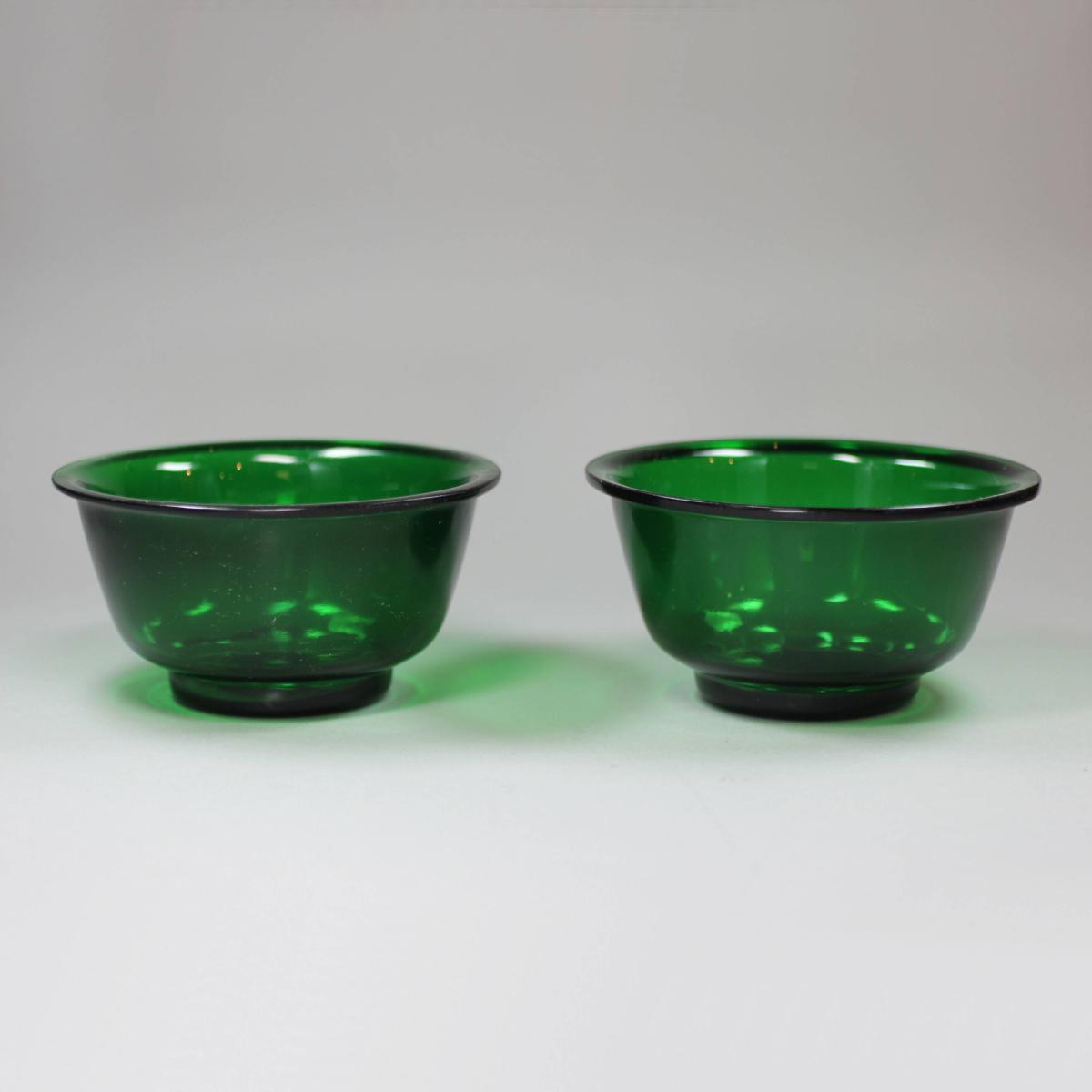 pair of green peking glass bowls