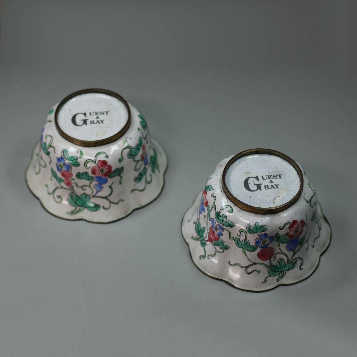 Base of pair of 19th century enamel cups