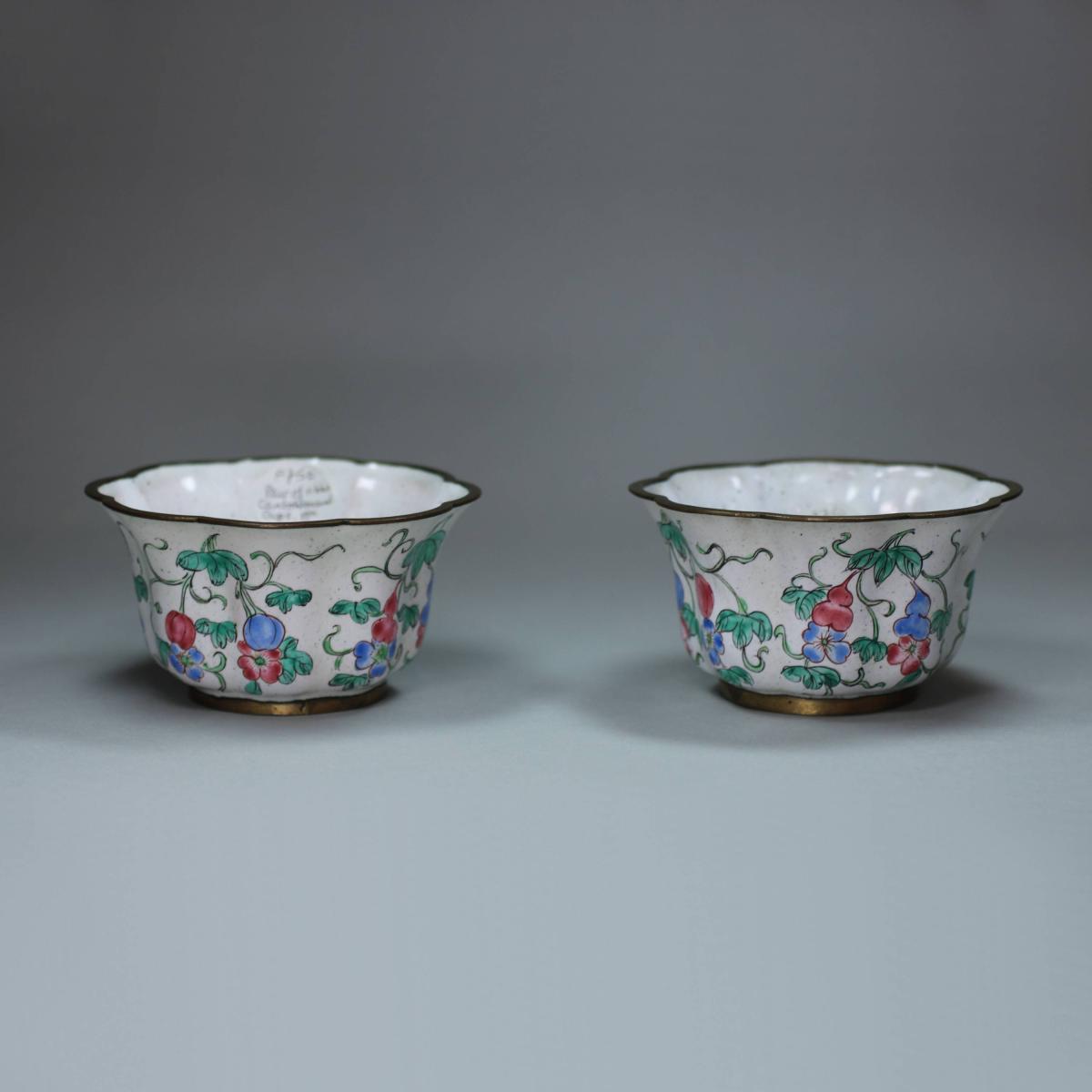 alternative side of pair of 19th century enamel cups