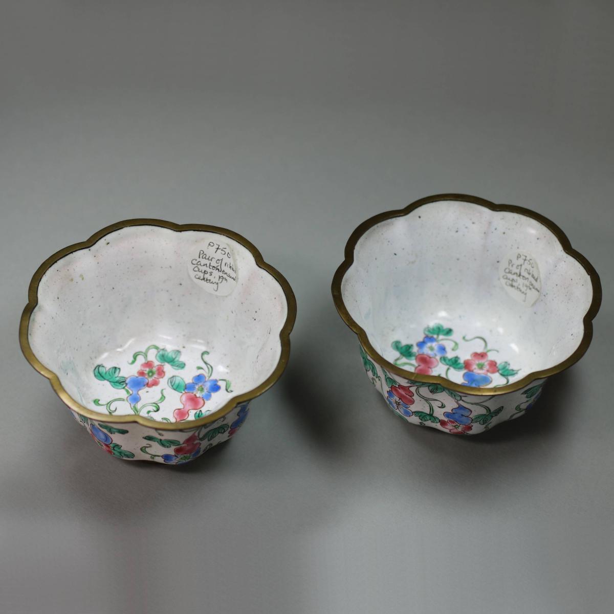 Interior and rims of canton enamel cups