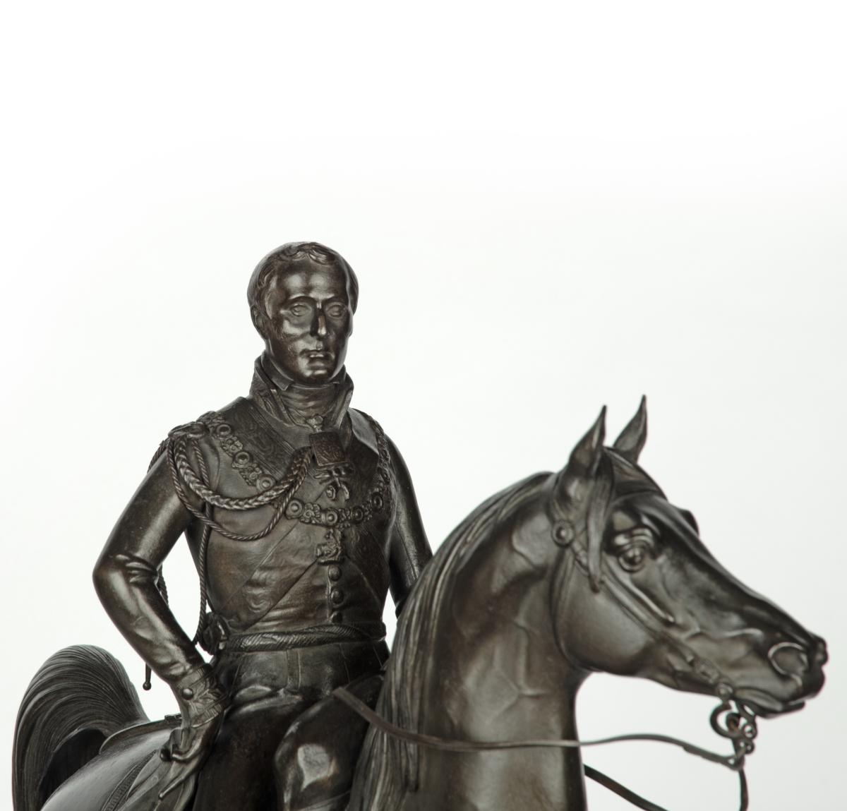 An equestrian statuette of the Duke of Wellington by Morel after Marochetti