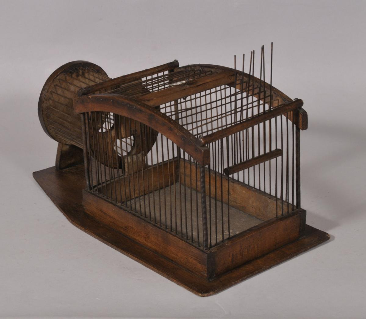 S/5723 Antique Late Victorian Wire Beech Framed Hamster Cage
