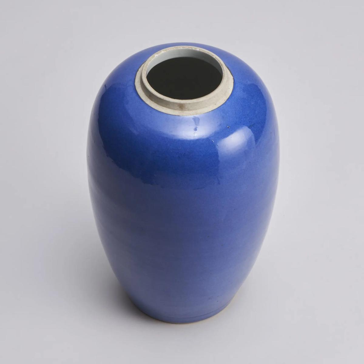A large 19th Century Powder blue, elongated, porcelain jar