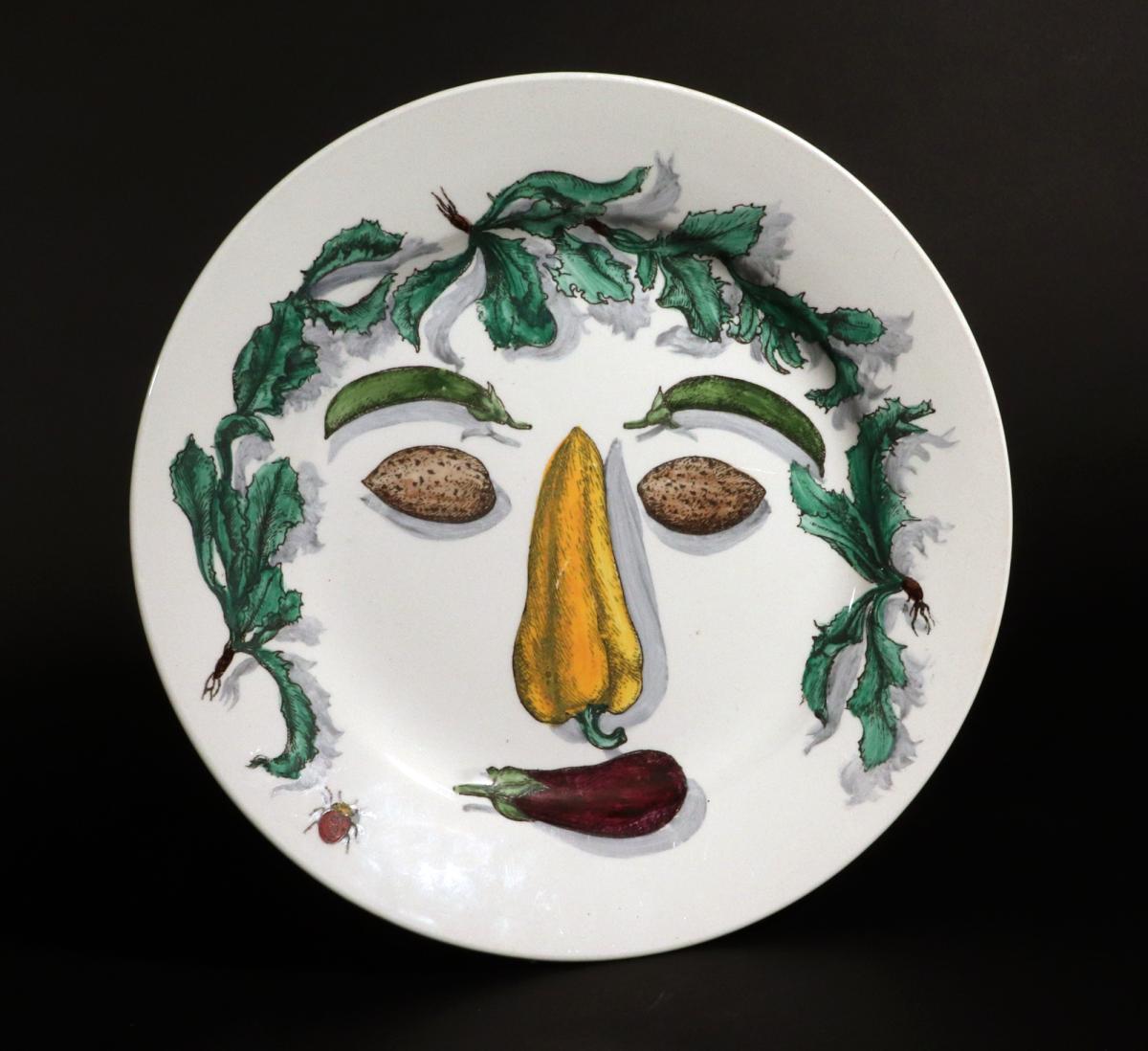 Piero Fornasetti Pottery Arcimboldesca-Motif Vegetable Face Plates, After Giuseppe Arcimboldo, Arcimboldesca Pattern, Set of Twelve, Circa 1955