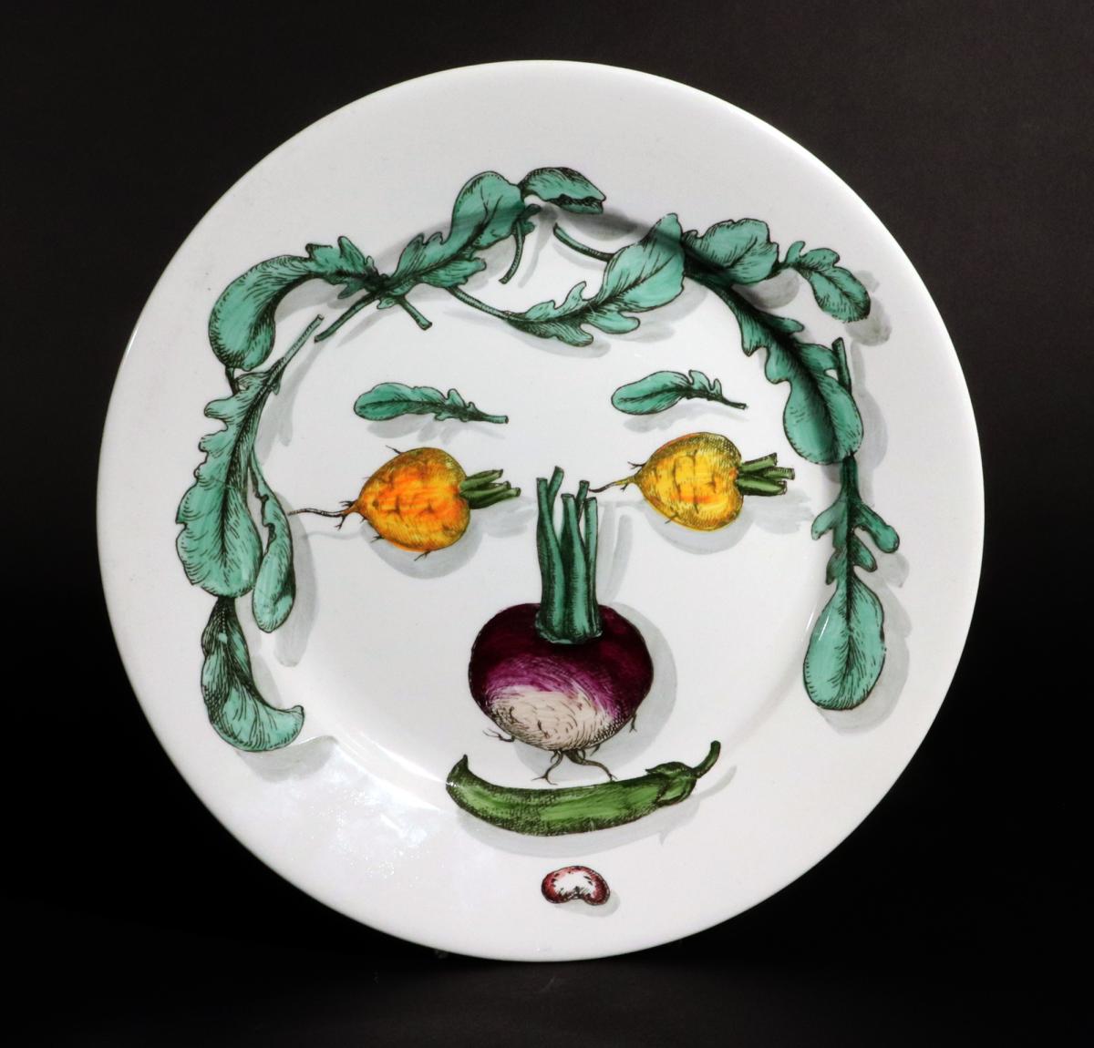 Piero Fornasetti Pottery Arcimboldesca-Motif Vegetable Face Plates