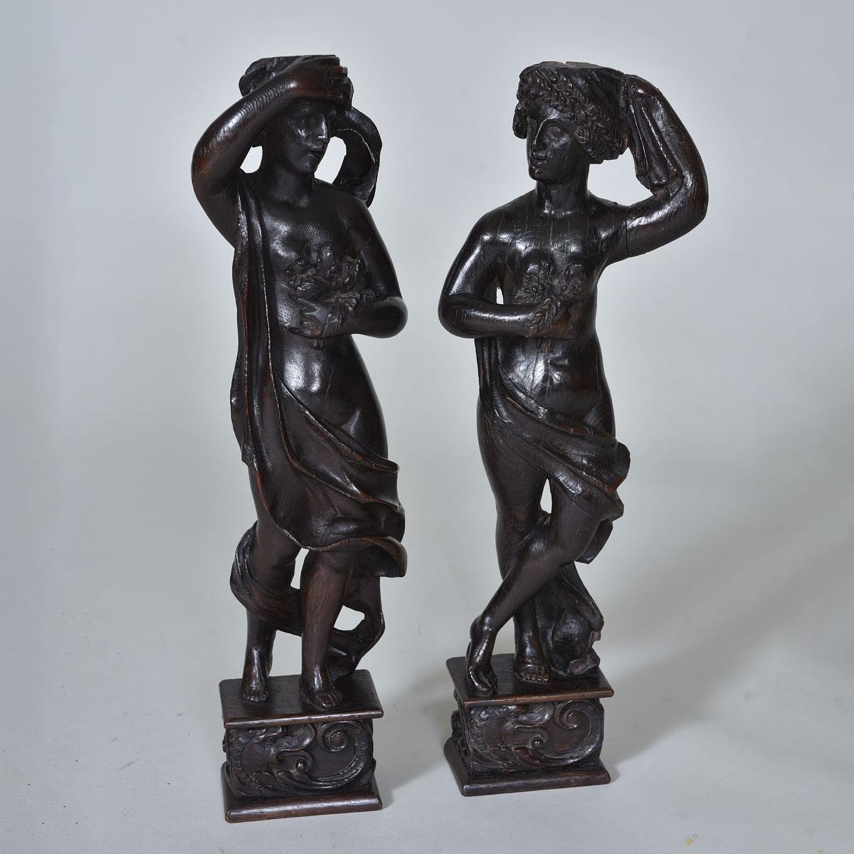 18th century carved oak figures