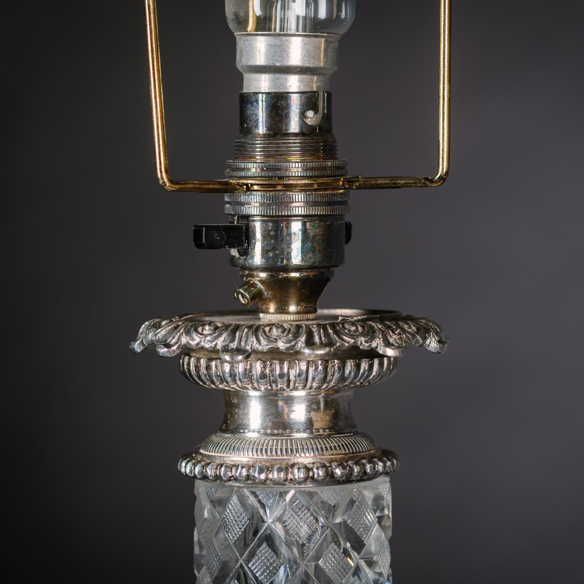 Empire Style Cut-Glass and Silvered-Brass Lamps