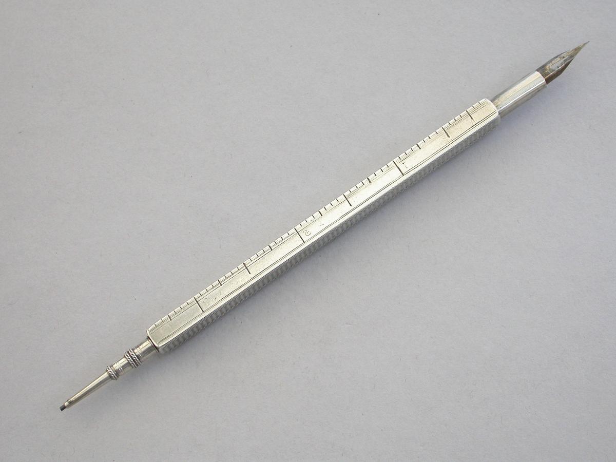 Victorian Silver Sliding Propelling Pencil / Dip Pen & Ruler