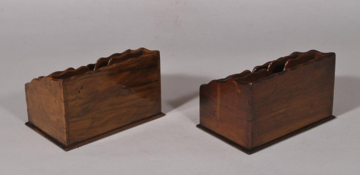 S/5730 Antique Treen Pair of 19th Century Walnut Letter Racks by Parkins Gotto, London