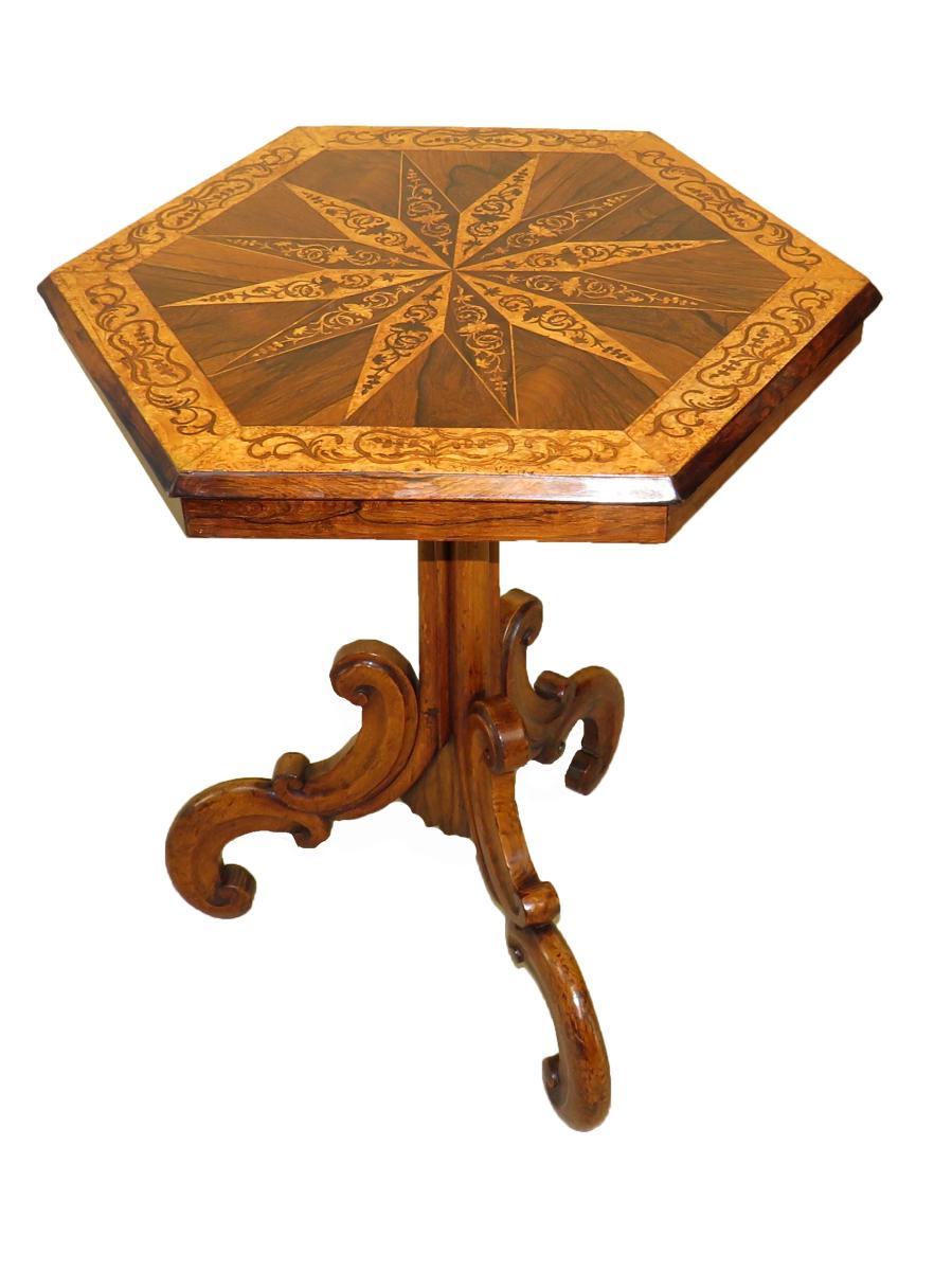 Mid 19th Century Hexagonal Specimen Woods Occasional Table